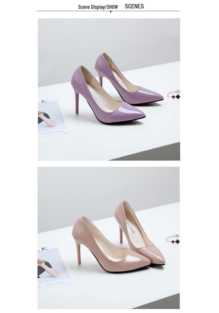 2025 Women's Red Patent Leather High Heels: Spring/Autumn Pointed Toe Low-Cut Stilettos.