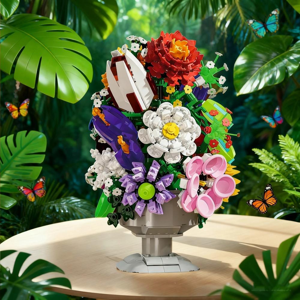1092PCS Flower Bouquet Building Blocks Immortal Flower Bonsai Model Bricks With Vase Desktop Decoration Kids Toys Holiday Gifts