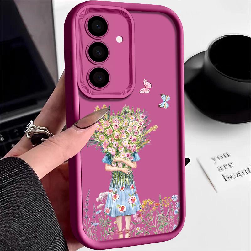 

Чехол с цветочным принтом для Samsung S24 S23 Ultra S22 S21 S20 FE A55 A54 A53 A52 A35 A34 A15 A14 5G Красочный противоударный силиконовый мягкий чехол Samsung A52 5G горячий розовый