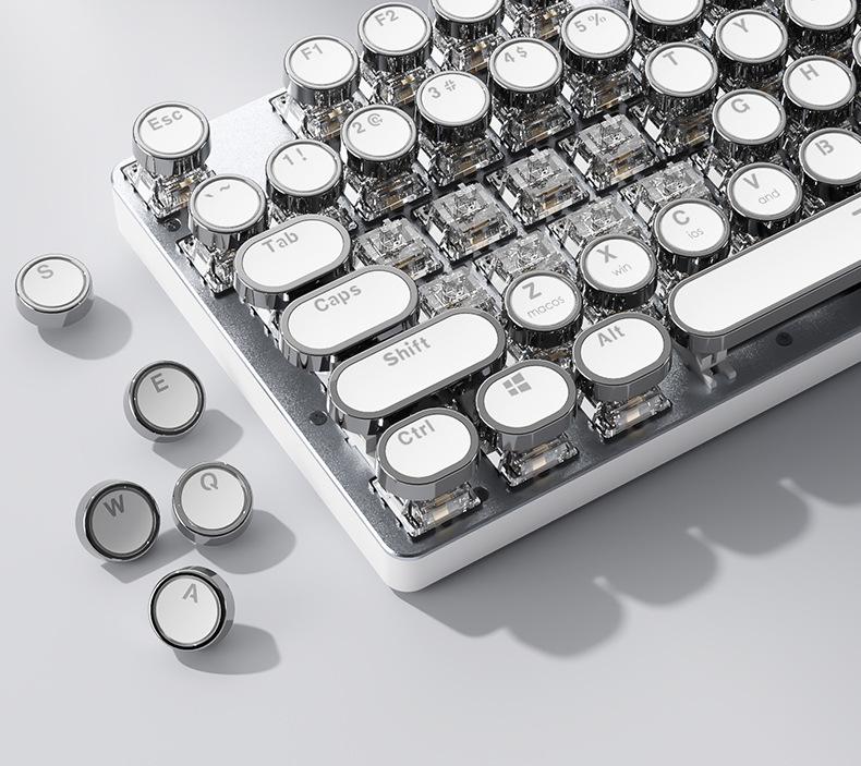 BOW Hangshi G9 Punk Retro Wired Mechanical Keyboard with Round Keycaps for Office and Desktop Computers