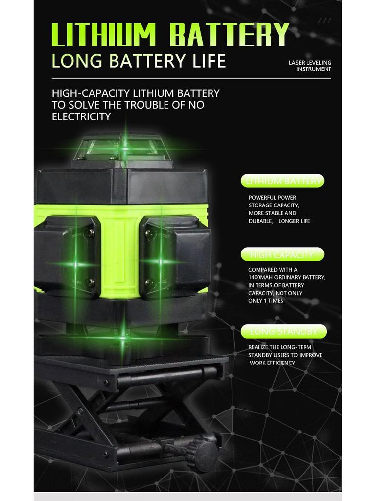 Zelené světlo Vysoká přesnost 8/12/16 liniový laserový vodováha pro vnitřní/venkovní automatické vyrovnávání