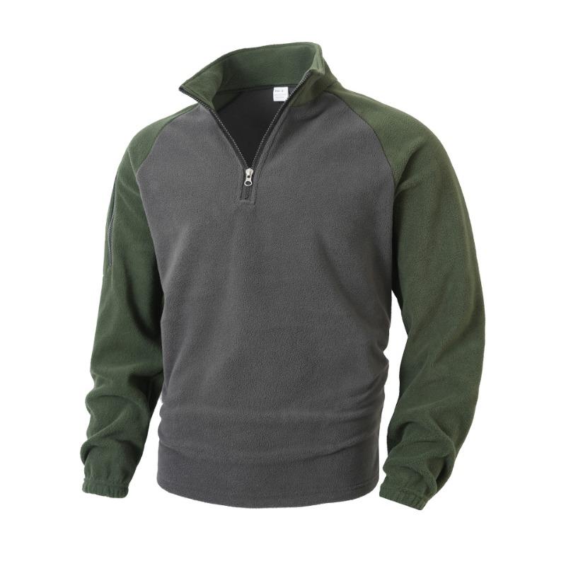 Pánská ležérní teplá podzimní a zimní mikina s polar fleece, stojáčkem, barevně blokovaná, s dlouhým rukávem a zipem