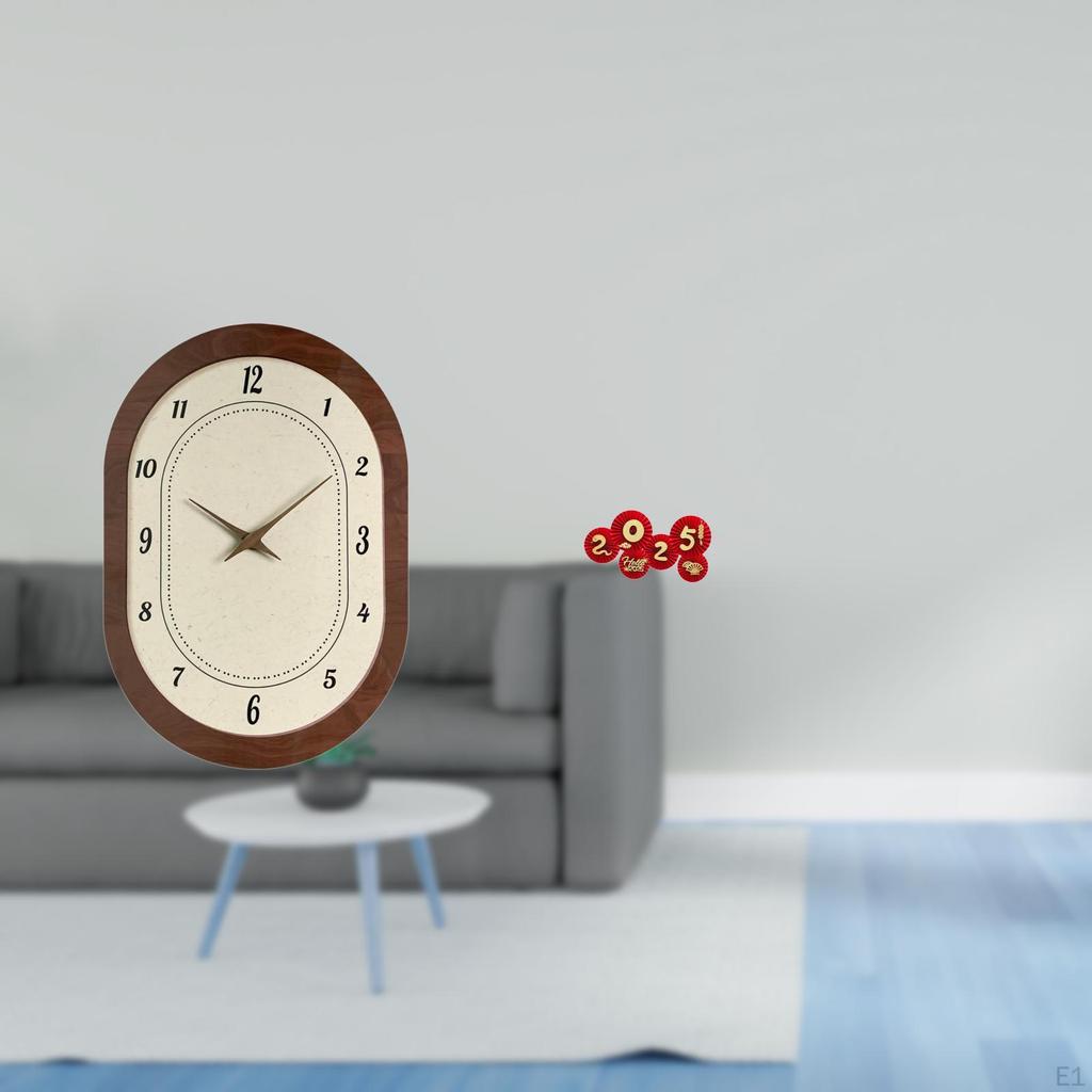 Elegant Silent Wall Clock And Chinese Year Paper Fan Decorations for Home Office Bedroom Kitchen