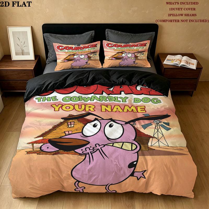 Custom the Cowardly Dog Bedding Quilt Set Quilt Cover Pillowcase Home Decoration Birthday Gift (1 * duvet cover + 2 * pillowcase, without core)