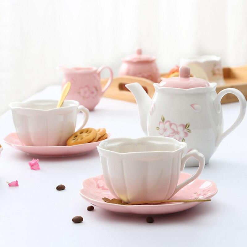 Japanese Ceramic Coffee Cup Cherry Powder Afternoon Tea Can Be Reused Dishwasher Cup Horn Porcelain Gifts
