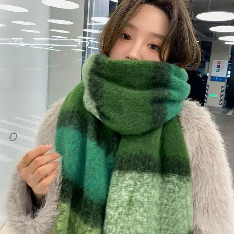Scarf women's winter advanced sense thickened warm imitation cashmere plaid scarf Korean version versatile scarf tide
