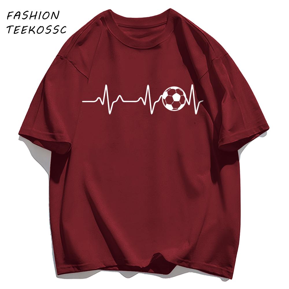 Football Electrocardiogram Print Men T Shirt Crewneck Summer TShirt Casual Loose Clothes Unisex AllMatch Cotton Sportswear