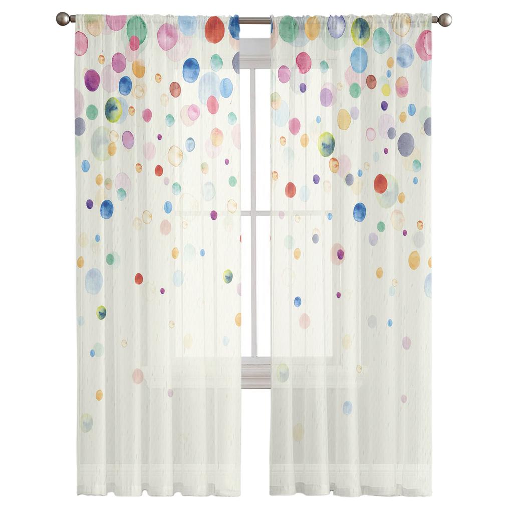 Watercolor Bubbles Dots Tulle Curtains Modern Sheer Voile For Living Room Kitchen Decoration Colorful Chiffon