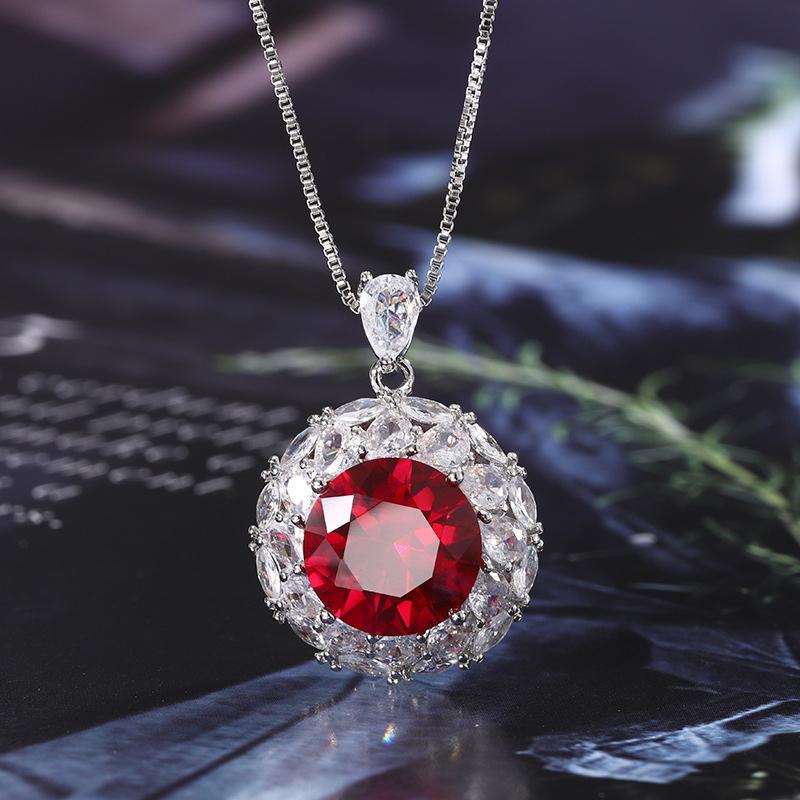 Jewelry Copper Bottom Gold-Plated Simulation Red Corundum Round Temperament Light Luxury Suit Women 12-7Mm