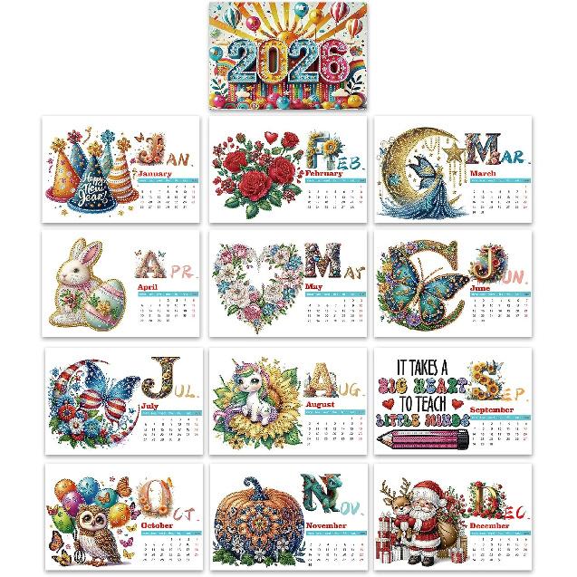 2026 Standing Desk Calendar DIY Diamond Art Painting Monthly Flip Desktop Calendar with To Do List Calendars Planner for Home Office-2026-A
