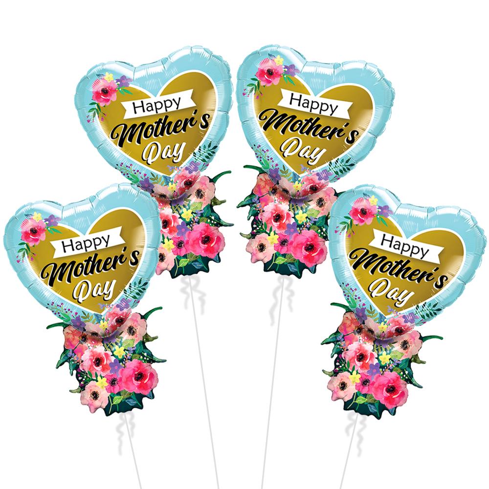 4 Blue Heart-Shaped Flowers, Mother s Day Foil Balloons, Suitable for Mother s Day, Happy Mom s Day, Best Mom s Day Balloons, Mother s Day Other
