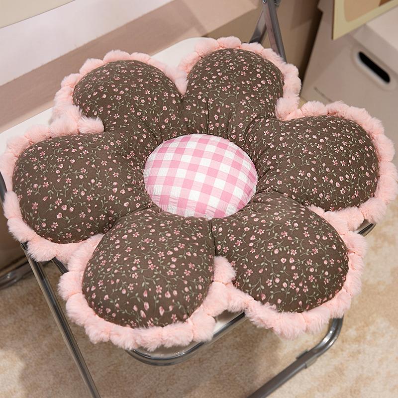50см Цветочная Подушка Девочки Принцесса Сувениры Цветы Мягкая Набивная Плюшевая Подушка для Сиденья Стула Автомобиля Теплая Подушка Диванная Подушка для Домашнего Декора коричневый