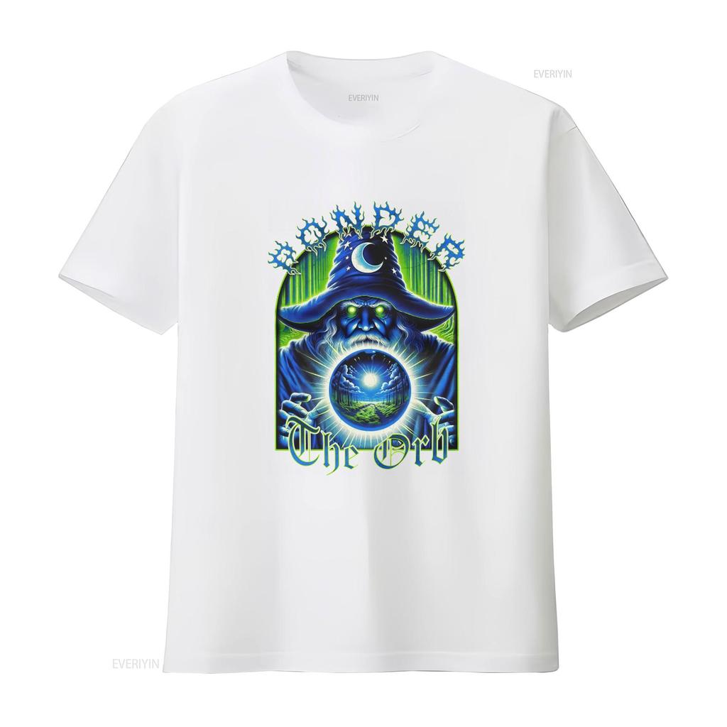 Vintage 80er Jahre Stil Zauberer Blau Ästhetik T-Shirt Extra Großer Druck mit Denke über die Kugel Design vintage Gewaschen Stilvoll homme