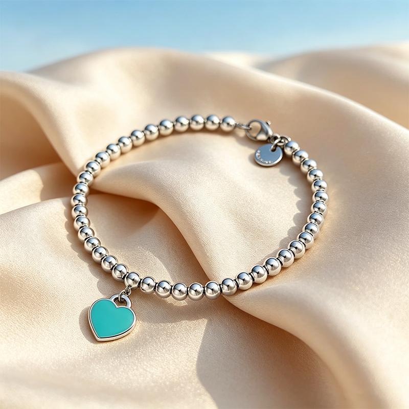 TIFFANY &CO Blue® Perles Diamant Bleu 4mm Argent 925 Émail Diamant Bracelet Femme GRP12057-Argent Petit