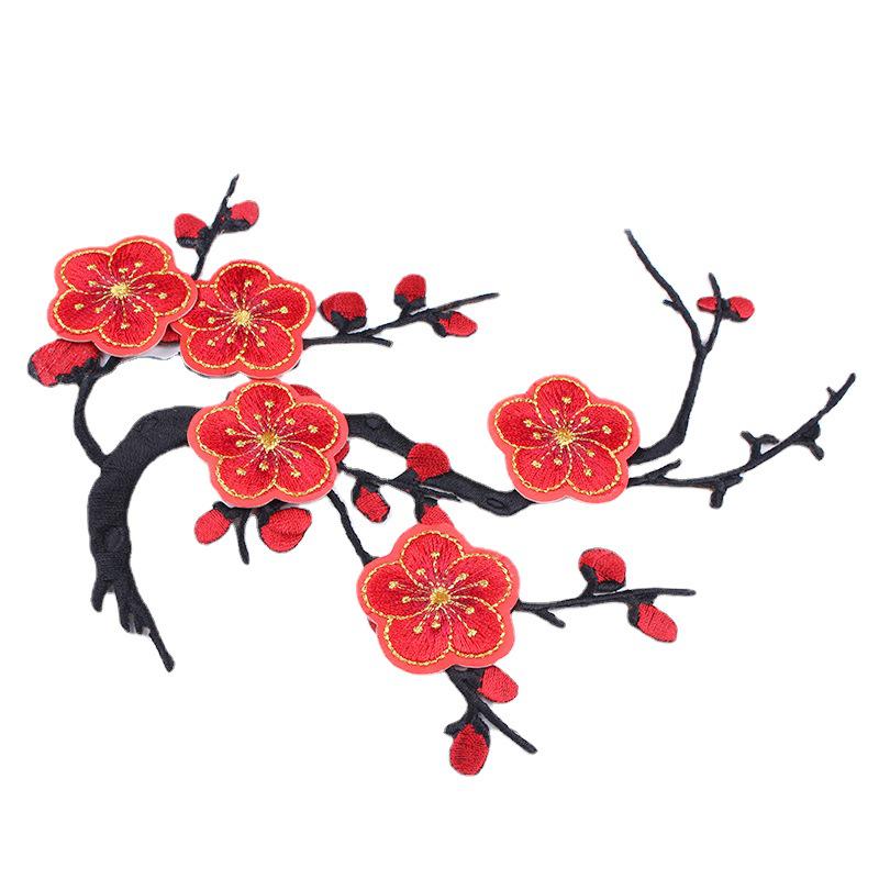 Little Plum Blossom Self-Adhesive Embroidery Patch: Cute Decoration for Clothes, Hats, or Home Textiles
