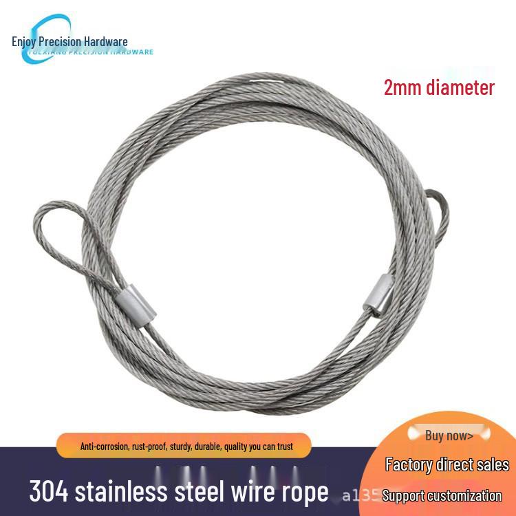 304 Stainless Steel Wire Rope Crimped Aluminum Sleeve Clothesline Safety Cable for Lighting Suspension and Anti-theft Hanging.