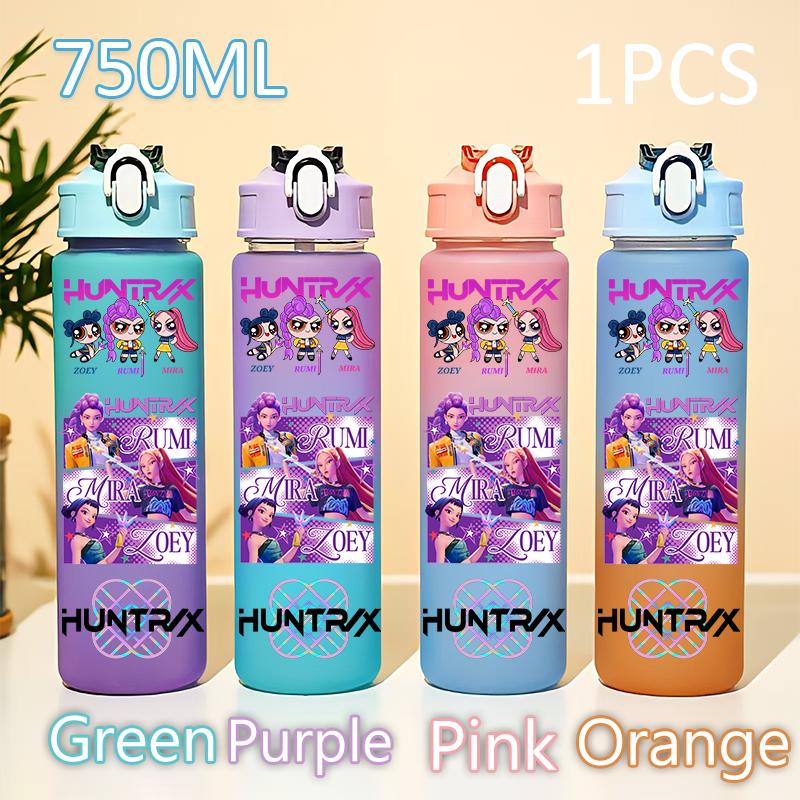 Kpop 750ML Dämonenjäger Wasserflasche K Pop Krieger Rumi Mira Zoey KPOP Trinkflasche Schule Huntrix Kürbis Plastik Wasserbecher