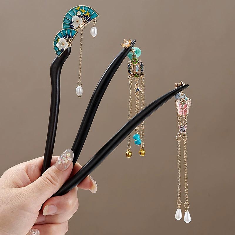 1 Pièce Pompon Bois Frais Épingle à Cheveux Bois de Santal Style Chinois Nouveau Coiffure Ancienne Épingle à Cheveux à Pompon