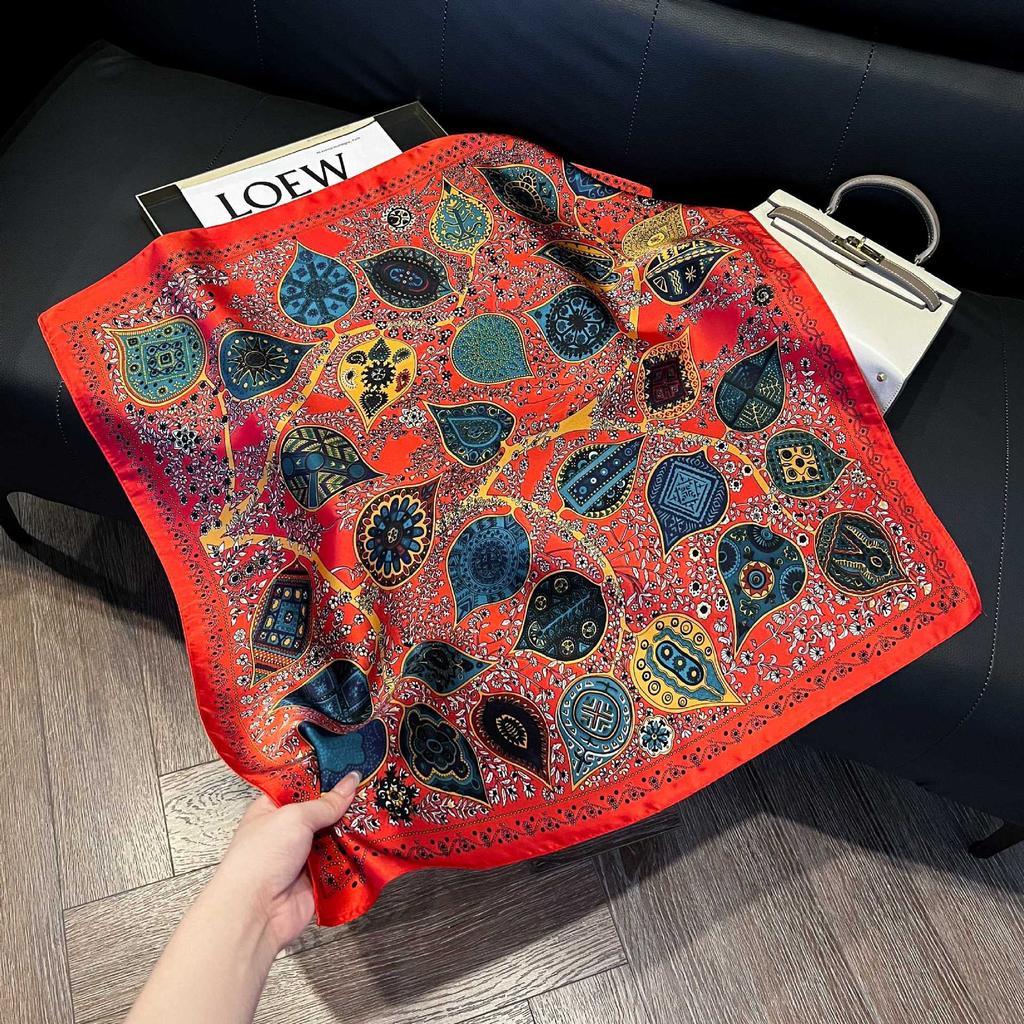 Luxury Paisley Square Scarf Women Print Satin Neckerchief Spring Hair Band Foulard Bandana Echarpe Tie Shawl Wraps