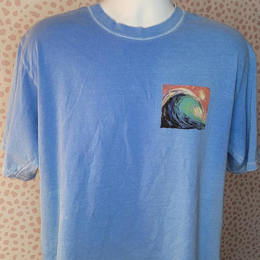 Vintage 90s Wave Tee: Blue Hawaii Dyed Crazy Shirt and kids shirt, Men's Large