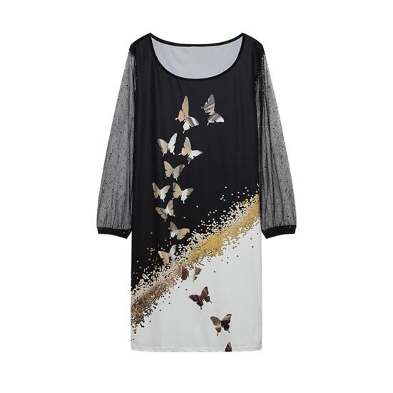 

Осень Весна Женское Платье Блестящие Пайетки Прозрачная Сетка Пэчворк А-силуэт Круглый Вырез Большой Размер Свободный Длинный Рукав Принт Буквами Длина выше колена Мини-платье M белый