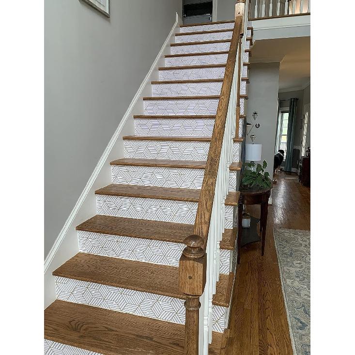 White and Gold Geometry Stripped Hexagon Peel and Stick Contact Paper self Adhesive Wallpaper Removable Vinyl Film Decorative Shelf Drawer Liner