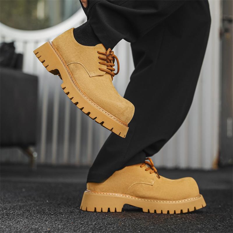 Leather Shoes Men's Young People Round Head Heightened Big Head Derby Shoes Low Top Martin Boots 1099-J