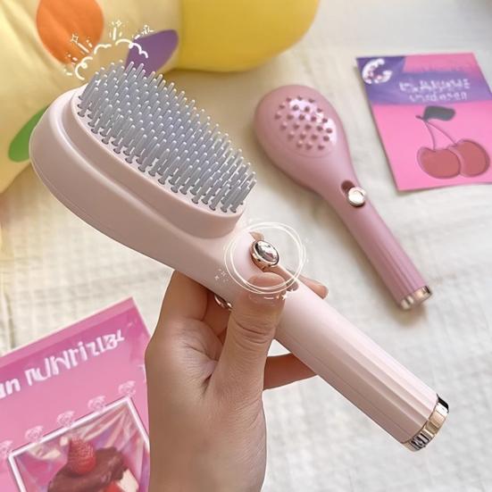 2Pcs Retractable Self Cleaning Hair Brush, Hair Detangler Brush with Ergonomic Handle, Anti Static Scalp Massage Brush for Men Women