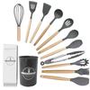 12-Piece Eco-Friendly Kitchen Utensil Set Wooden Handles Silicone Cooking Shovel Spoon Food Safe Microwave Kitchen Gadget Tools