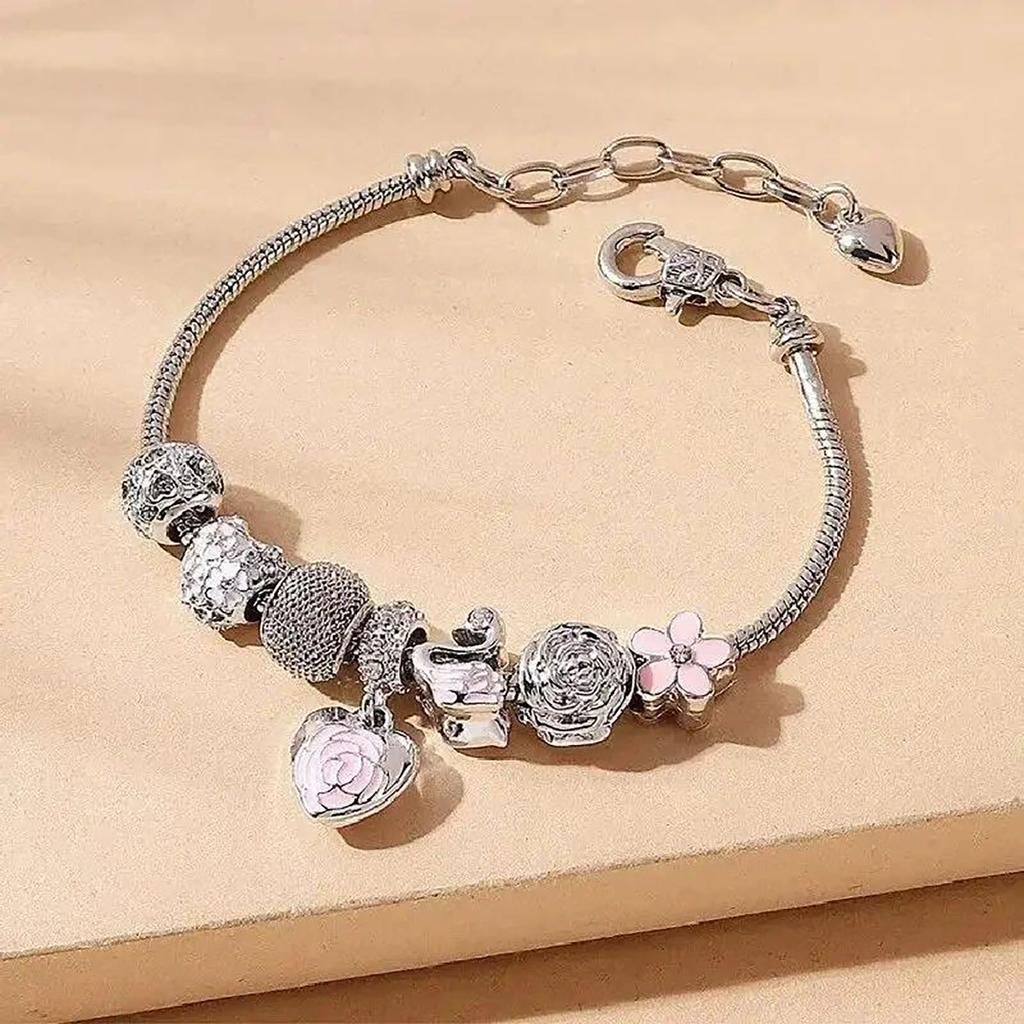 Minimalist And Atmospheric Oil Dripping Rose Heart Bead Bracelet Fashionable Oil Painting Swan Lantern Bead Bracelets