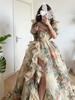 Blumenmuster Abendpartykleid Damen 2026 Puffärmel Elegant Prinzessin Langes Kleid Damen Frankreich Vintage Offener Schlitz Sommer