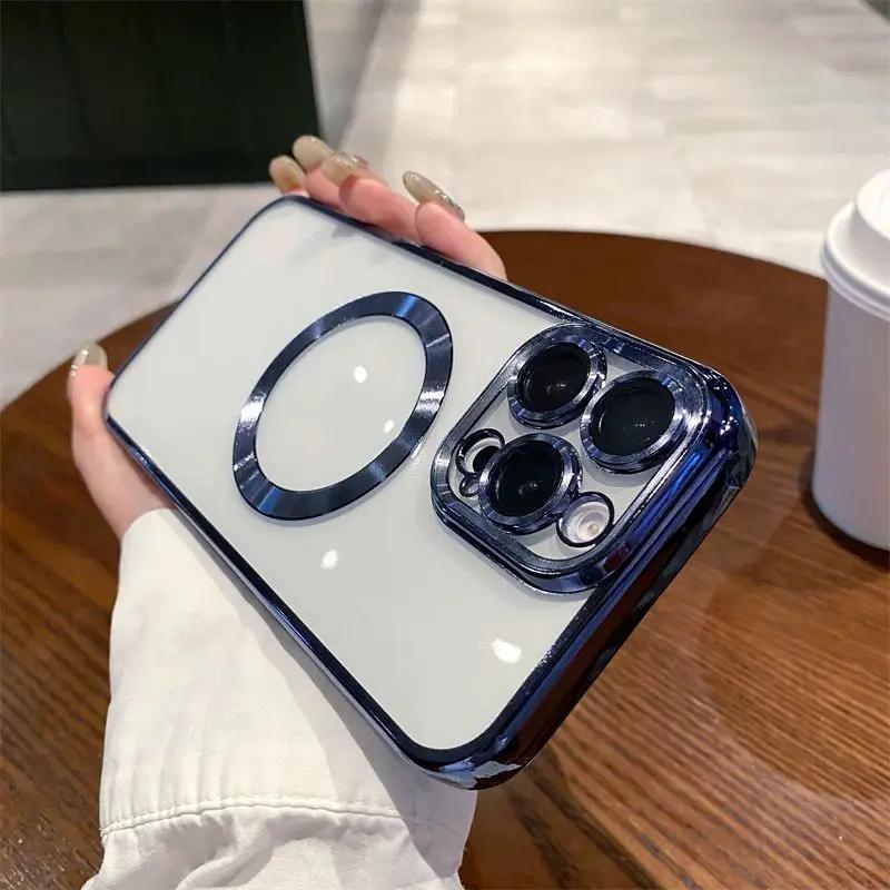 Phone Case for iPhone 11 12 13 14 15 16 Pro Max Magnetic Wireless Charge Protective Cover Lightweight Clear Soft TPU Lens Film