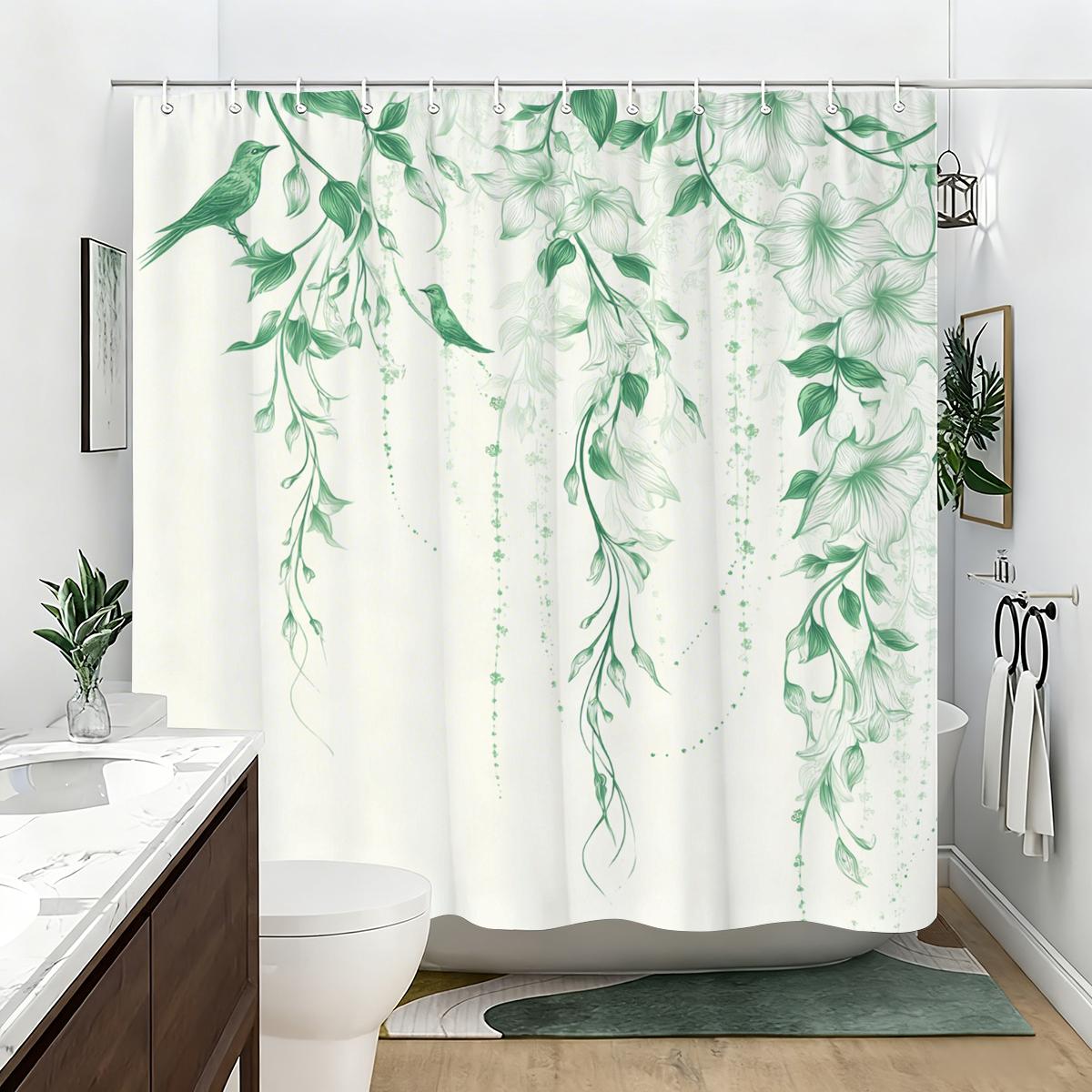 

Vintage Floral & Bird Pattern Polyester Shower Curtain - Charming Bathroom Decor, Elegant Bath Polyester For Home W60H190(CM)-1 Pcs