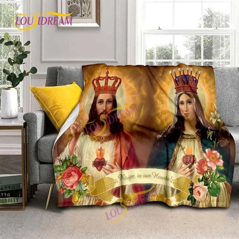 Kind Jesus and Blessed Virgin Mary Soft Christian God Flannel Art Faith Bed Comfortable Home Hiking Four Seasons Warm Blanket