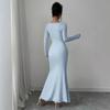 Elegant Long Sleeve Fish Tail Dress Women's Fashionable Slim Fit Sexy Gown Full Length Ankle Skirt Regular Waistline