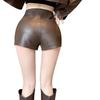 Damen XS Petite Länger Frühling Sexy Y2K Bodycon PU-Leder Shorts Außenbekleidung High Waist Hose Mini-Shorts Vielseitig Enganliegend Hot Pants