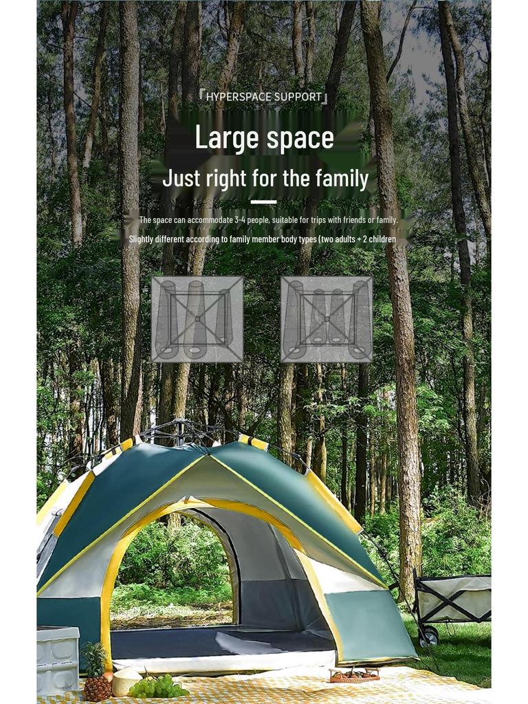 Schnell aufzubauendes Outdoor-Campingzelt für 2-4 Personen, Sonnenschutz, Einfacher Aufbau