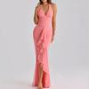 Spring 2026 European and American Cross-border New Neck Pleated Irregular Ruffle Edge Slim Dress Mesh Dress