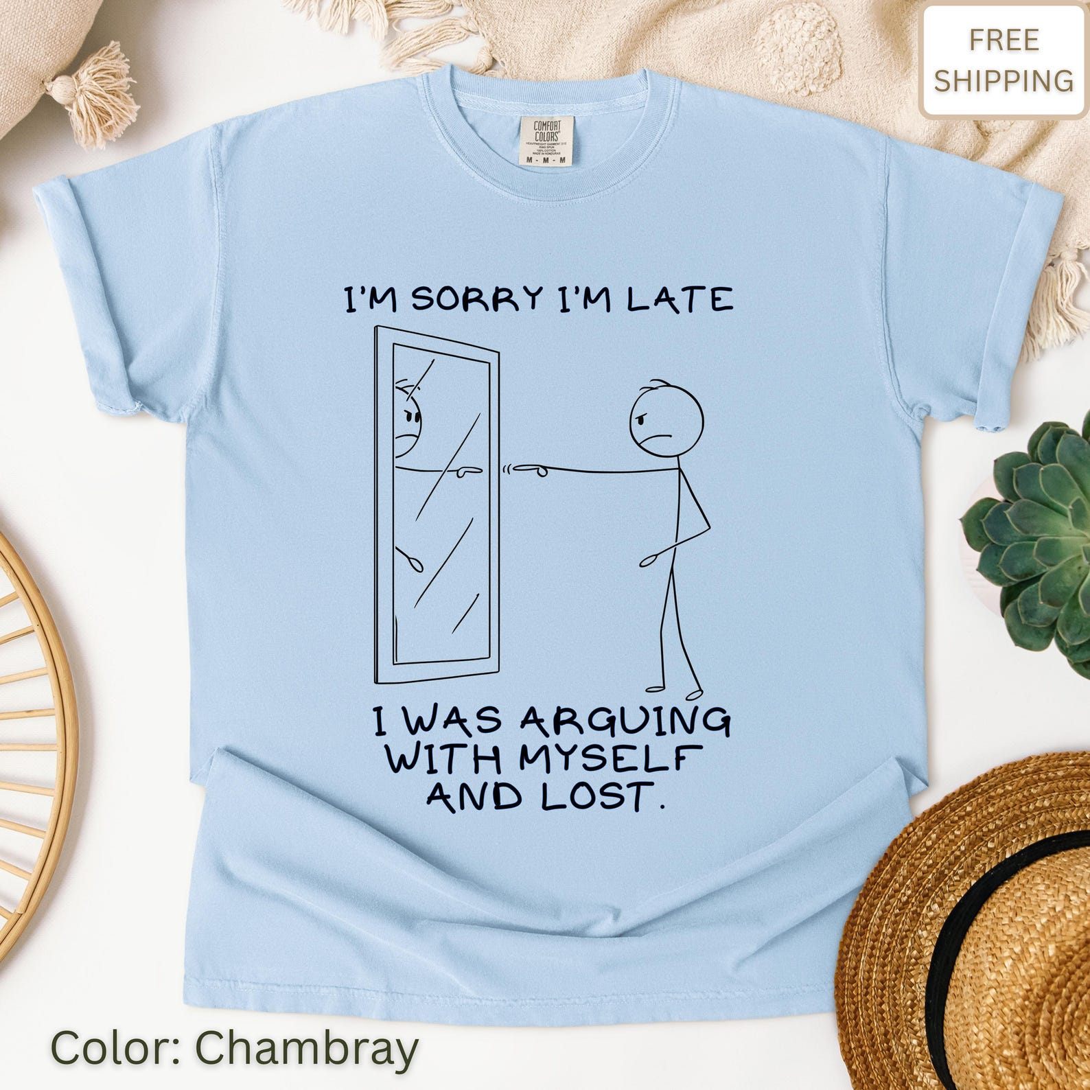 Comfort Colors Sarcastic T-shirt: I m Late, Arguing With Myself S