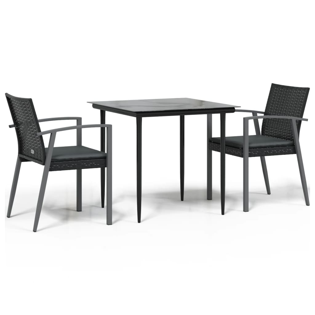 3 Piece Outdoor Dining Set with Cushions Poly Rattan and Steel