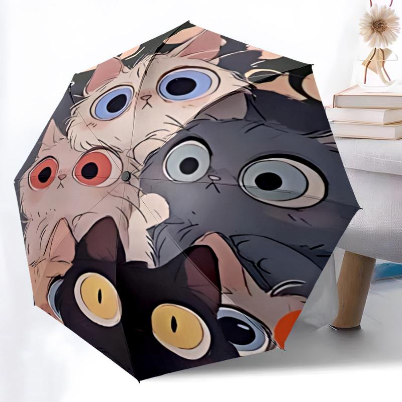 1pc Cats Fashionable Automatic Opening/Closing Folding Umbrella with 8 Bones, Windproof Portable, Daily Use035
