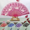 Vintage Folding Fan Chinese Style Dance Performance Hand Fans Gold Powder Plastic Fan Art Craft Gift Home Decor