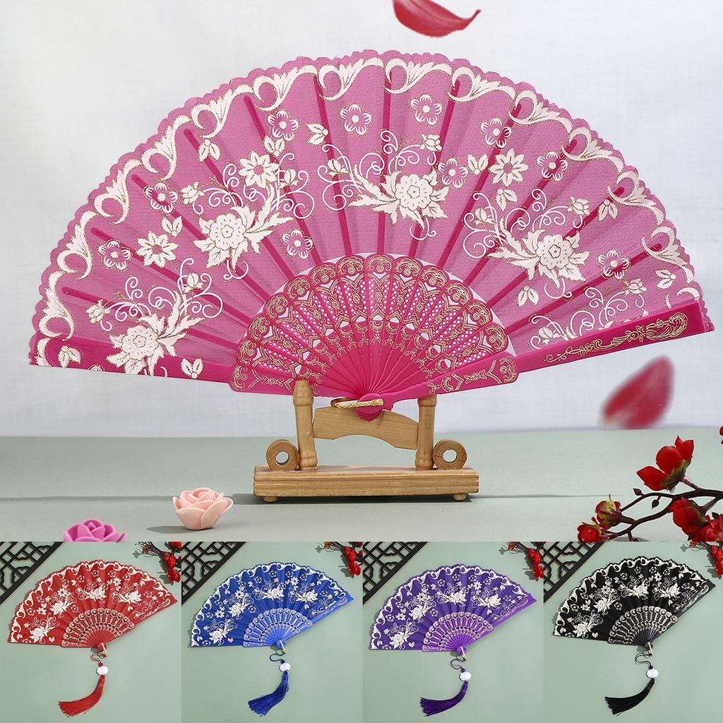 Vintage Folding Fan Chinese Style Dance Performance Hand Fans Gold Powder Plastic Fan Art Craft Gift Home Decor