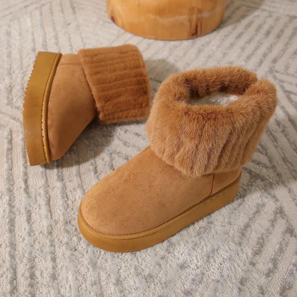 Inverno Donna Breve Peluche Stivali da neve caldi Scarpe casual Nuova pelliccia scamosciata Chelsea Stivaletti Appartamenti Piattaforma Scarpe da donna Botas