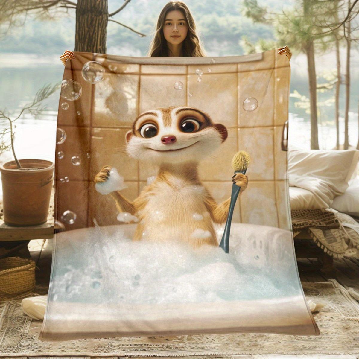 

Meerkat Taking Bath Bubble Shower Fleece Blanket Funny Animal Scene Soft Flannel Throw Kids Room Decor Gift for Children andPets 75x100cm (30x40inch)