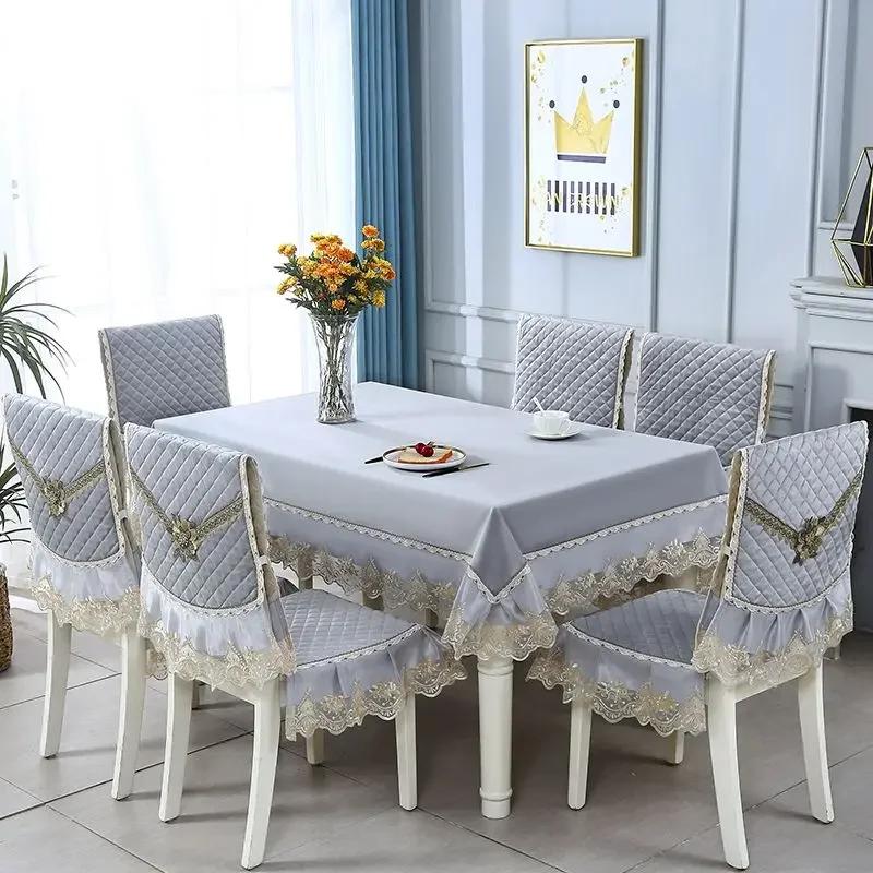 Rectangular Dining Table Cloth Chairs Cover Set Home Tea Table Cloth Lace Chairs Cushion Round Tablecloth Anti Slip Stool Cover