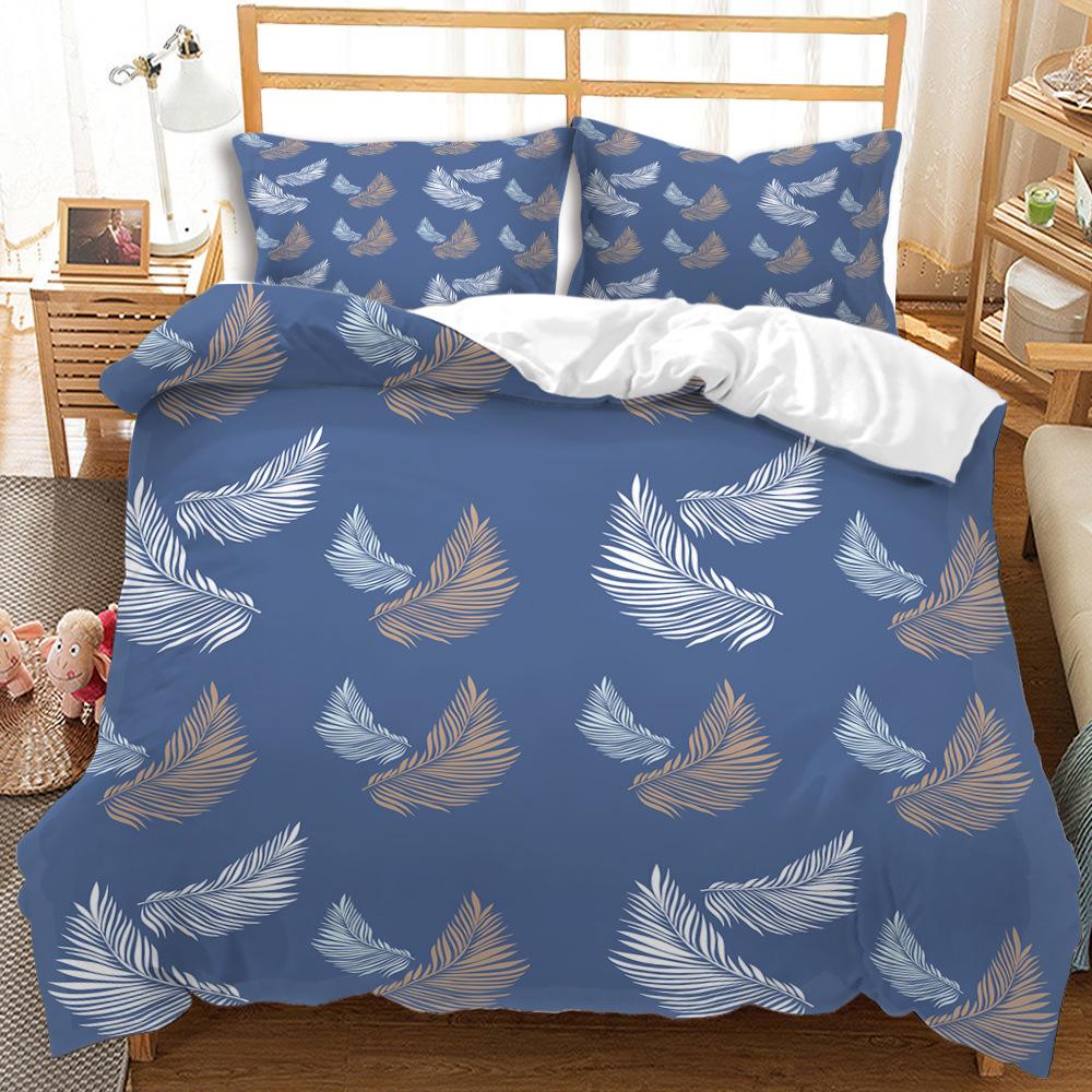 Quilt Cover And Wind Blue Pattern Digital Printing Bedding Three-Piece Set
