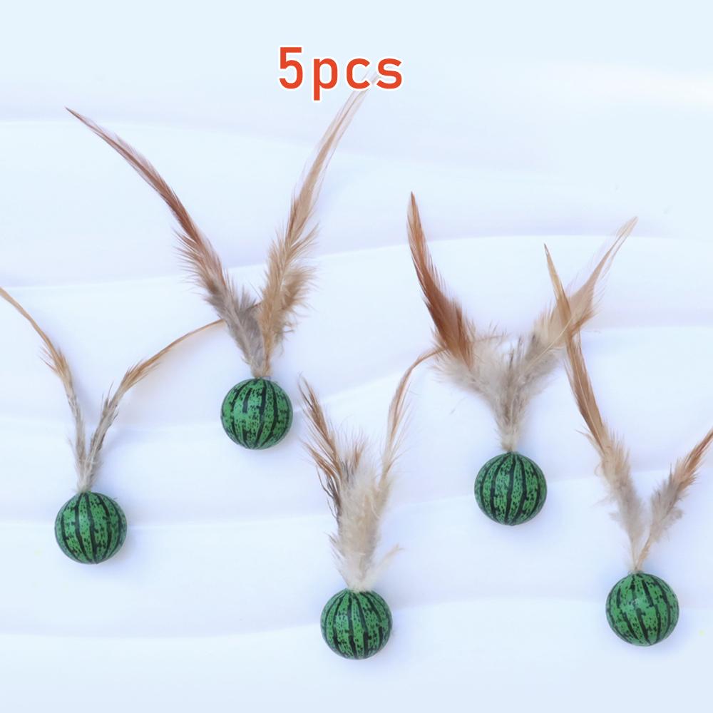 5pcs Elastic Watermelon Balls Feather Candy Cat Toy Throwing Pet Toys