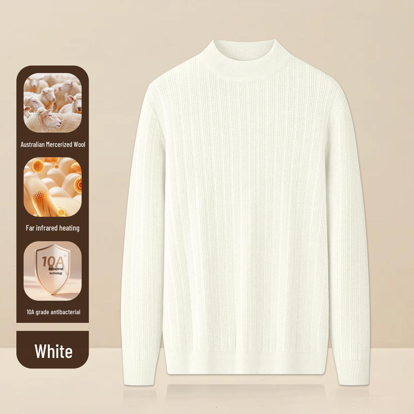 

Men s Wool Modal Medium Neck Sweater - 2025 Autumn/Winter Warm Knitwear, Long Sleeve Base Layer L білий