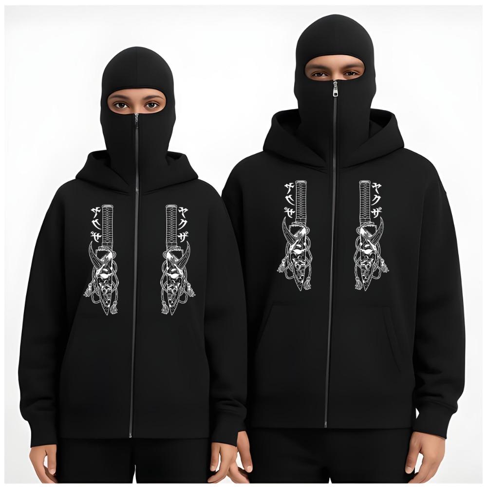 Trendy Zipper Hoodie Sword Men's Y2K Masked Hoodie Sweatshirt Sports Hoodie Spring and Autumn Plush